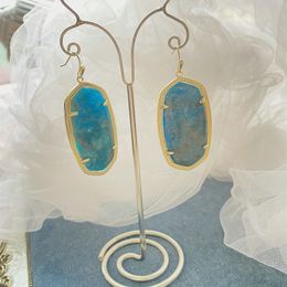 Lampadario pendente vero oro 18 carati placcato blu apatite pietra naturale orecchini pendenti gioielli lettera regalo di nozze all'ingrosso con sacchetto per la polvere gratuito