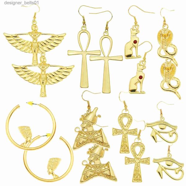 Peloton de lustre en lustre rechicgu vintage gold colore femme oreille antique égyptien reine croix oreille pendant cerceau oreille gouttes amulet bijoux dangers dangll231219