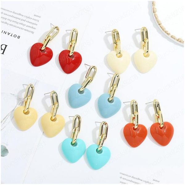 Dangle Lustre Rouge En Forme De Coeur Goutte Chaîne Boucles D'oreilles Pour Les Femmes À La Mode Double Couche Irregar Bijoux Brincos Livraison Dhttp