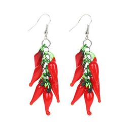 Dangle Chandelier Red Pepper Cluster Boucles d'oreilles en verre pour femmes 2022 Fashion Fangled Boutique Bijoux Wholesaledangle Drop Delivery Dh0D4