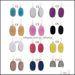 Dangle Lustre Résine Hexagone Druzy Drusy Boucles D'oreilles Designer Ovale De Mode Sier Plaqué Pour Les Femmes Bijoux Fête De Mariage Fes Yydhhome Dhnft