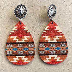Bengelen kroonluchter retro kleurrijke druppel vorm hout aztec oorbellen voor vrouwen westerse sieraden abstract patroon print