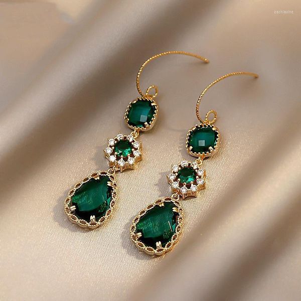 Boucles d'oreilles pendantes pour femmes, lustre rétro, gouttelettes d'eau vertes, bijoux tendance, élégantes, luxueuses, 2022