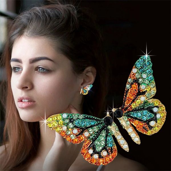 Dangle Lustre Rétro Brillant Strass Papillon Boucle D'oreille Coloré Cristal Vert Insecte Oreille Goujons Pour Femmes Filles Charme Bijoux