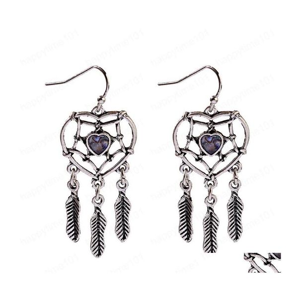 Dangle Lustre Rétro Ruban Couleur Feuille Gland Indien Jhumka Boucles D'oreilles Pour Les Femmes Gypsy Tribe Boho Ethnique En Forme De Coeur Creux Goutte Dhplq