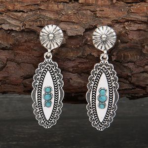 Dangle Lustre Rétro Fleur Tibétaine Métal Naturel Perles Bleues Boucles D'oreilles Bijoux Ethniques Femme Antique Argent Couleur Déclaration Boucle D'oreilleDangl