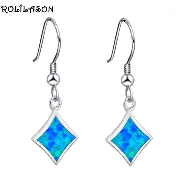 Dangle Chandelier ROLILASON 2021 Arrivée Incroyable Blue Fire Opal Silver Drop Boucles d'oreilles Bijoux de mode OES642 pour les femmes1