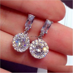 Dangle lustre rond cubique zircon diamant boucles d'oreilles pour femmes bijoux de mode cadeau volonté et livraison directe de sable Dhtgp