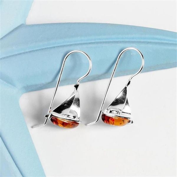 Dangle Lustre Voilier Pendentif Boucles D'oreilles Couleur Argent Ambre Bateau Yacht Nautique Femmes Bijoux Marin Cadeaux Mode Accessoire331z