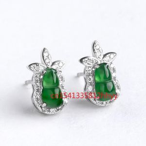 Bengelen kroonluchter verkopen 925 zilveren ingelegde groene kalebas oorbellen charme sieraden met de hand voor vrouwelijke mannen mode-accessoires