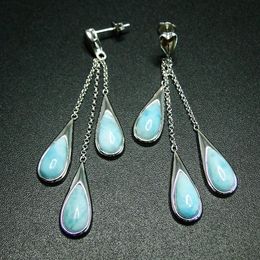 Dangle lustre vente 925 en argent Sterling naturel Larimar larme goutte boucles d'oreilles pour les femmes cadeau 230413