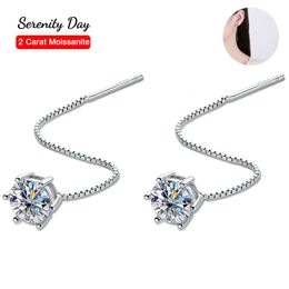 Dangle Chandelier Serenity Day S925 Sterling Silver Plaqué Pt950 12CT Oreille Fil Boucle D'oreille Classique Six-griffes D Couleur VVS1 Stud Fine Jewelry 230422