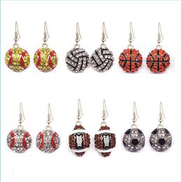 Dangle Lustre Brillant Cristal Volleyball Basketball Football Dngle Lustre Boucles D'oreilles Sier Plaqué Sport Boule Ronde Boucle D'oreille Pour Wo Otkcs