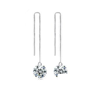 Dangle Lustre Brillant CZ Cubique Zircon Gland Boucles D'oreilles Cristal Sterling Sier Plaqué Cuivre Longue Chaîne Drop Livraison Bijoux Otfhn