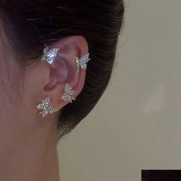 Dangle Lustre Sier Plaqué Métal Papillon Oreille Clips Boucle D'oreille Sans Piercing Pour Femmes Étincelant Zircon Cuff Clip Boucles D'oreilles Goutte De Dhgrb