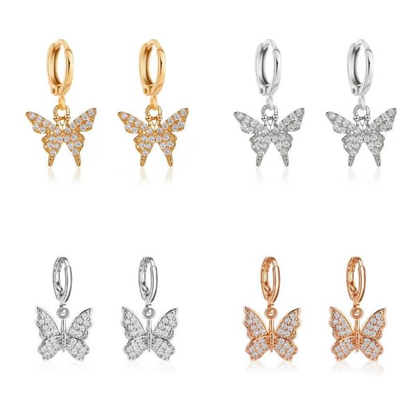 Enveloppe de lustre en argent couleur dorée en orage en cristal Boucles d'oreilles papillon pour femmes mignonnes petites étalons à oreille