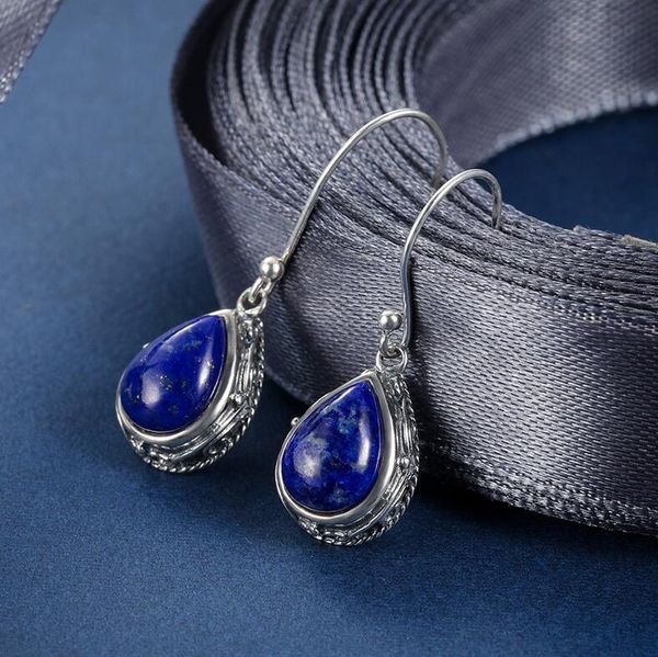 Lustre pendant couleur argent, bijoux de fiançailles, de mariage, boucles d'oreilles goutte d'eau pour femmes, Lapis Lazuli naturel