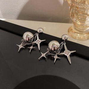 Cuelga Araña Aguja De Plata Moda Coreana Bola Estrella Borla Pendientes Colgante Temperamento Gótico Diseño Pendientes Femeninos HoopDangle