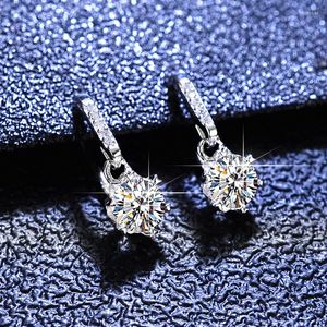 Dangle Lustre Argent PT950 Timbre Rond Diamant Taille Brillant Test Passé D Couleur Moissanite Boucles D'oreilles Femmes Original Gemstone Jewelr