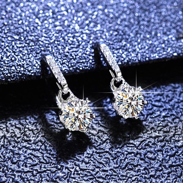 Dangle Chandelier Silver PT950 Stamp Round Round Cut Diamond Prueba Pasado D Color Moissanite Drop Pendientes Mujeres Originales Gemstone Jewelr