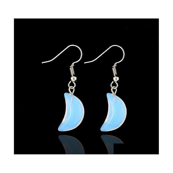 Dangle Lustre Simple Charme Boucles D'oreilles Femmes Belle Petite Lune En Forme De Pierre De Lune Cristal Mer Opale Boucle D'oreille Livraison Bijoux Dhsbz