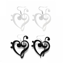 Chandelier de chandelier simple classique noir et blanc coeur en forme de musique notes de musique acrylique pour femmes bijoux de mode créative dhjlg