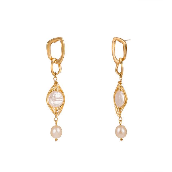 Dangle Lustre Simple Longues Boucles D'oreilles En Métal À La Main Fil De Cuivre Baroque Perle Boucles D'oreilles Boucles D'oreilles Pour Les Femmes 2021 Nouvelle Tendance De La Mode