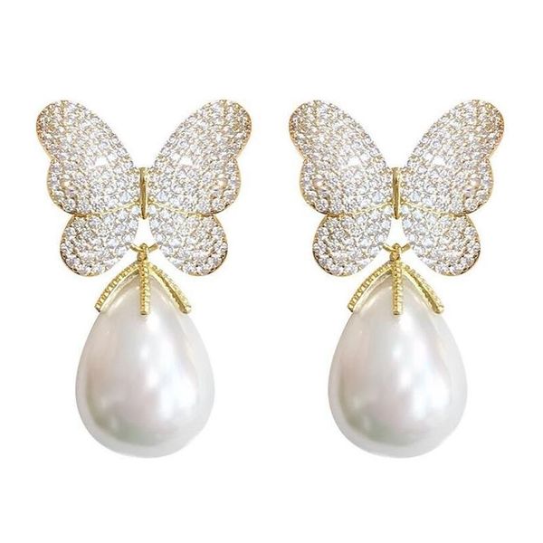 Dangle Lustre Sinzry Vente Magnifique Simated Perle Cubique Zircon Papillon Fleur Bijoux Accessoire Boucles D'oreilles À La Mode Pour Les Femmes 210317 Dh65Q