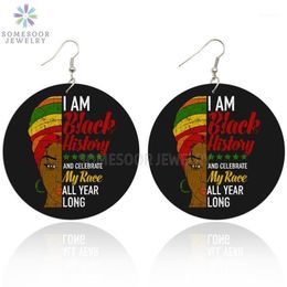 Dangle Lustre SOMESOOR Black History Race All Year Long Boucles d'oreilles africaines en bois Afro Headwrap Woman Power Saying Design284C