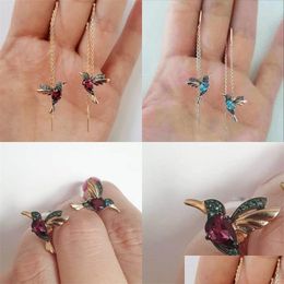 Bengelen kroonluchter spread vleugels vogels bengelen oorbellen gemengd zirkonium kristal strass rhinestone rode kroonluchter oorlijn ornament vrouwen meisje dhhgb