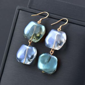 Boucles d'oreilles pendantes en verre pour femmes, lustre carré, boule de lune, violet, vert, bleu, doux, bijoux à la mode, ES427, 2022, ES427 SSKDangle