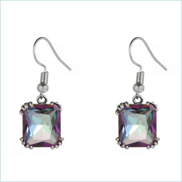 Dangle Chandelier Square Rainbow Natural Mystic Topaz Gems Sier 6 PC/Lote para Mujeres Pendientes Classic Dangle Drop entrega 2021 J DHSD8