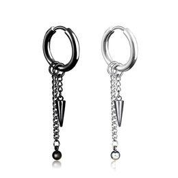 Dangle Lustre En Acier Inoxydable Clip Sur Boucles D'oreilles Cône Noir Chaîne Gland Hoop Boucles D'oreilles Manchette Pour Femmes Hommes Bijoux De Mode Will Dhsbt