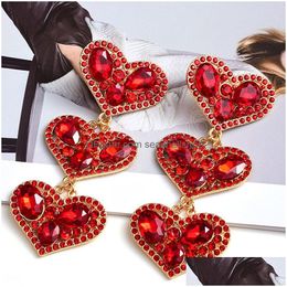 Déclaration de lustre en peluche longue coeur en métal coloriage en cristal en cristaux Boucles d'oreilles de haute qualité accessoires de bijoux de mode pour les femmes livraison dh9re