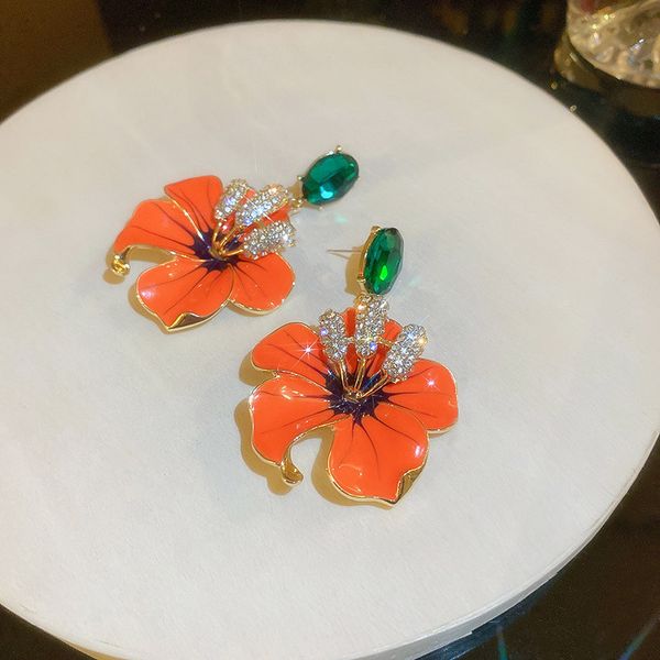 Dangle Chandelier Déclaration Orange Flower Big Dangle Boucles D'oreilles Personnalité Beach Holiday Party New Pendientes Mujer