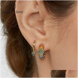 Dangle Chandelier Summer Rainbow Colorf Pave Crystal Cooper Mini Hie Hoop Boucles D'oreilles Pour Les Femmes Boho Grand Cercle Bijoux Drop D Dhr9X