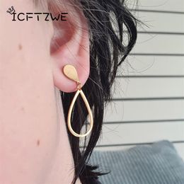 Dangle Kroonluchter Zomer Stijl Golden Teardrop Oorbellen Voor Vrouwen Roestvrij Staal Oorbel Retro Boho Dames Earing Mode Jewel270a