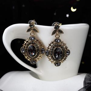 Bengelen kroonluchter zonnepicems vintage kristal druppel oorbel voor vrouwen antieke goudkleur grijze strass Boheemse sieraden cadeau