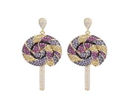 Dangle lustre doux mignon sucette boucles d'oreilles pour les filles tendance coloré cubique zircone boucle d'oreille 925 argent aiguille luxe jew6697918