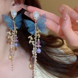Bengelen kroonluchter zoete garen vlinder drop -oorbellen voor vrouwen Koreaanse stijl lange tassel kristal bengelen oorbellen sieraden