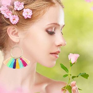 Boucles d'oreilles à pampilles pour femmes, lustre suspendu, ensemble de franges à crochet coloré, cerceau à pompons, bijoux, cadeau d'anniversaire 2712