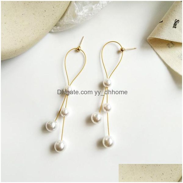 Dangle Lustre Gland Boucles D'oreilles Longue Femelle Tempérament Coréen Personnalité De La Mode Clip Perle Accessoires De Fête Cadeau Drop Delive Dhkym