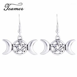 Dangle Chandelier Teamer dans Wicca Pentagram Talisman Étoile de David Moon Drop Boucle d'oreille Amulette surnaturelle pour femme La Déesse Symbole1