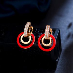 Chandelier en peluche de lustre trois graces en émail rouge forme ronde gold couleurs petit cercle boucles d'oreilles cercle pour femmes punk fête cz bijoux er823da