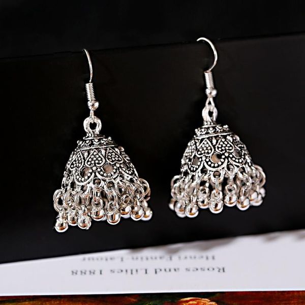 Dangle Lustre TopHanqi Argent Couleur Antique Ethnique Inde Jhumka Jhumki Femmes Boucles D'oreilles Bohème Goutte D'eau Pour Les Femmes Gypsy JewelryDang