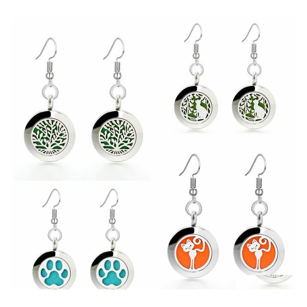 Dangle Lustre Arbre De Vie Diffuseur D'huile Essentielle Boucles D'oreilles Pour Les Femmes En Acier Inoxydable Magnétique Aromathérapie Médaillon Drop Fashion Otjta