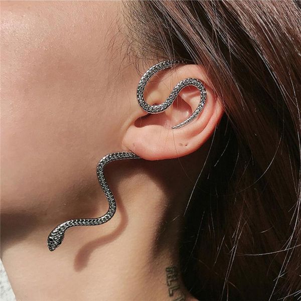 Boucles d'oreilles en forme de serpent pour femmes, lustre suspendu, tendance 2021, cristal, couleur or argent, goutte en métal pour manchette d'oreille