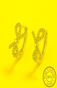 Dangle Kroonluchter Trend Bow Volledige Diamond Stud Earring voor dames Meisje Schattige vlinder Origineel Sterling 925 zilveren jubileum Gif1755986