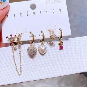 Dangle Lustre Tendance Conception Imitation Perle Coeur Boucles D'oreilles Oreille Couleur Or Cubique Zircon Femmes SetDangle