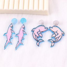 Bengelen kroonluchter trendy schattige laser kleurrijke dolfijn walvis acryl drop oorbellen voor vrouwen cartoon dieren vis mode sieraden